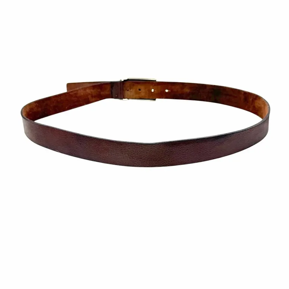 Vintage Banana Republic 90s Y2K Brown Italian Leather Men's Plaque Belt Size 38
